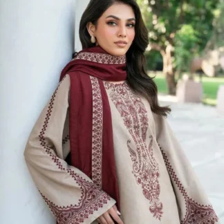 Brown Embroidered Lawn 3Pcs Set for Women