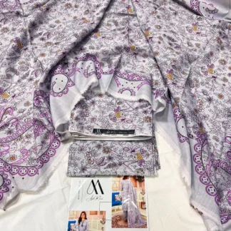 3-Piece Unstitched Khaddar Suit Purple Floral Print