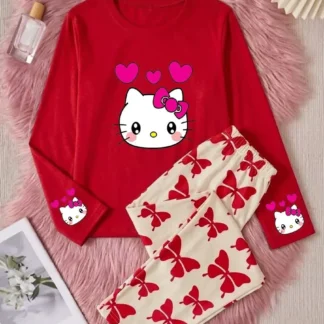 Hello Kitty Printed Night Suit for Women Red