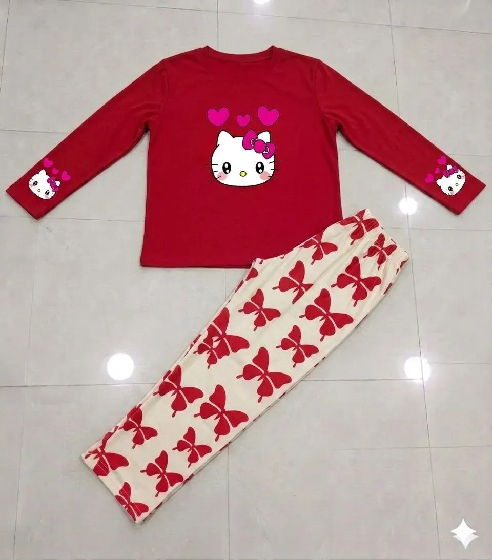Hello Kitty Printed Night Suit for Women Red - Image 2