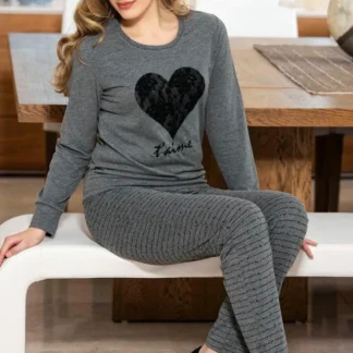 Grey Heart Print Night Suit for Women Medium to XL