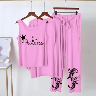 Pink Princess Night Suit 3-Piece Jersey Set