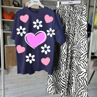 Women Printed Night Suit Blue Jersey 2 Pcs Medium to XL