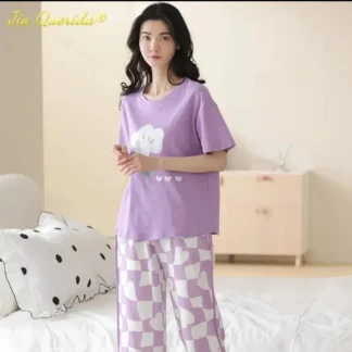 Purple Printed 2Pcs Women Night Suit Medium to XL
