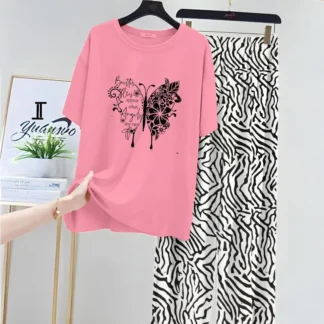 Pink Butterfly Printed 2-Piece Night Suit Medium to XL
