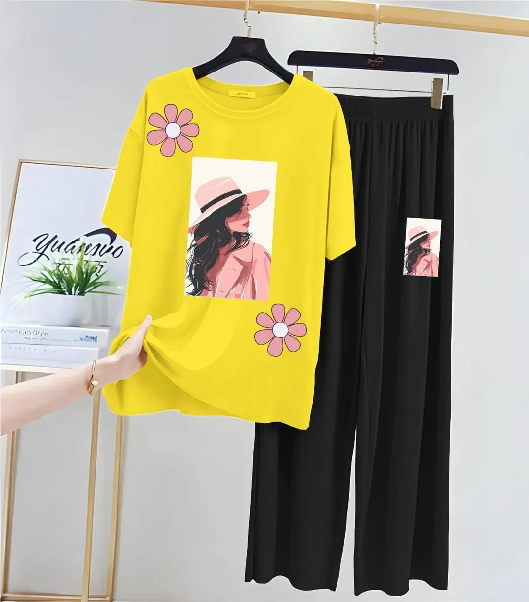Yellow Printed 2-Piece Night Suit for Women Medium to XL - Image 3