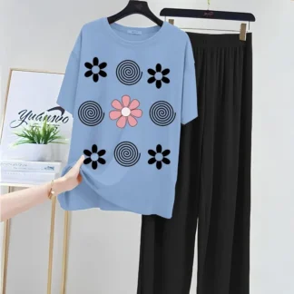 Turquoise Printed Night Suit for Women Medium to XL