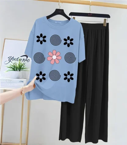Turquoise Printed Night Suit for