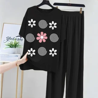 Black Printed 2-Piece Women's Night Suit