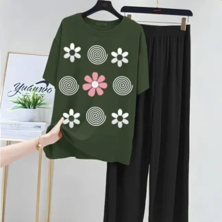 Green Printed Women's 2-Piece Night Suit