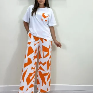Women Orange Geometric Sleepwear Set Medium to XL