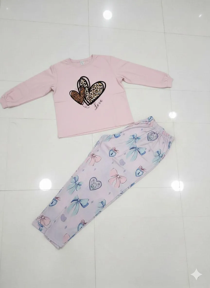 Pink Printed 2Pcs Women Night Suit Jersey Shorts Set - Image 2