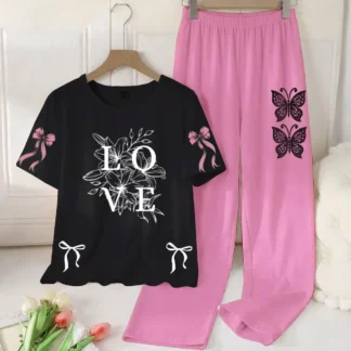 Black Love Butterfly Night Suit for Women