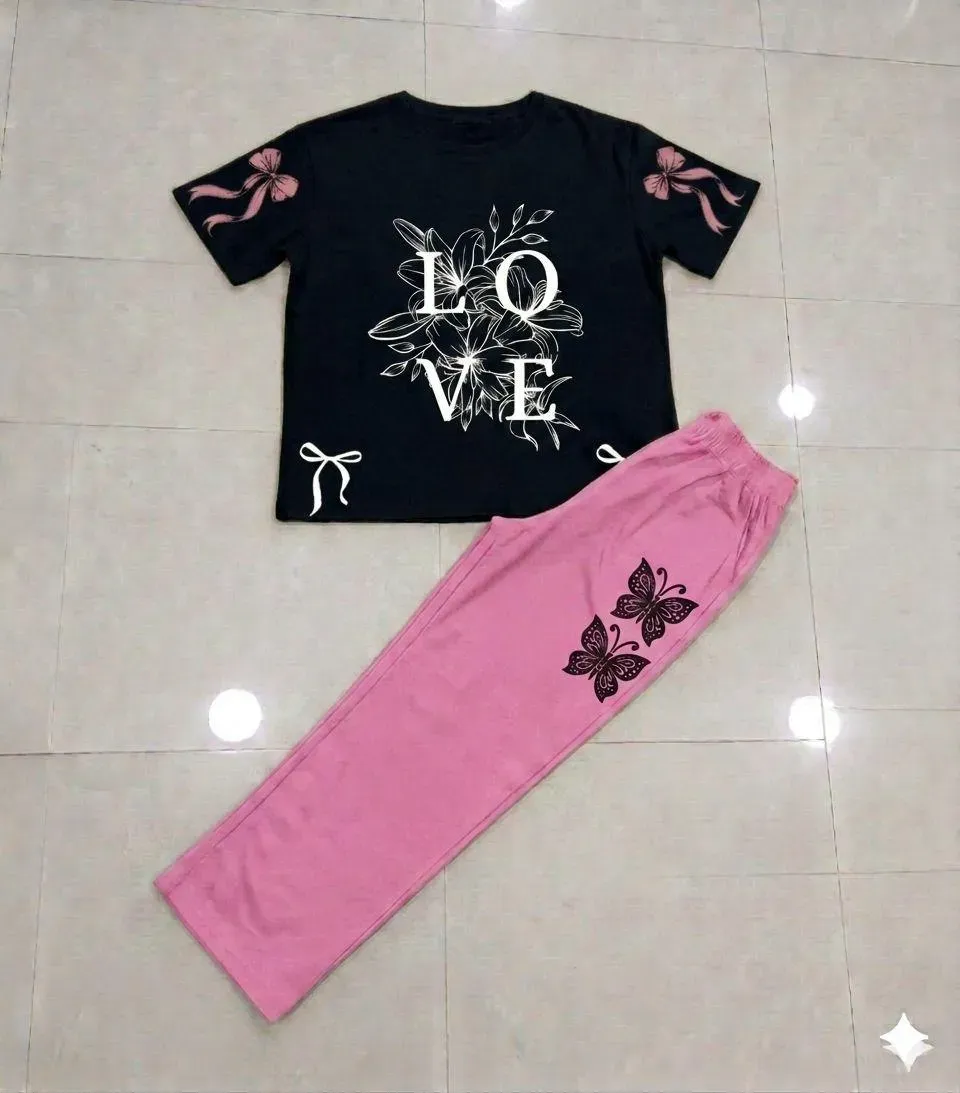 Black Love Butterfly Night Suit for Women - Image 3