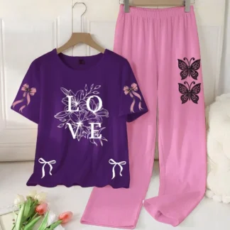 Purple Love Butterfly Night Suit for Women