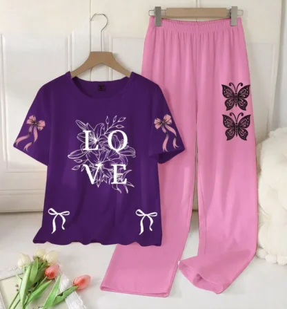 Purple Love Butterfly Night Suit for Women