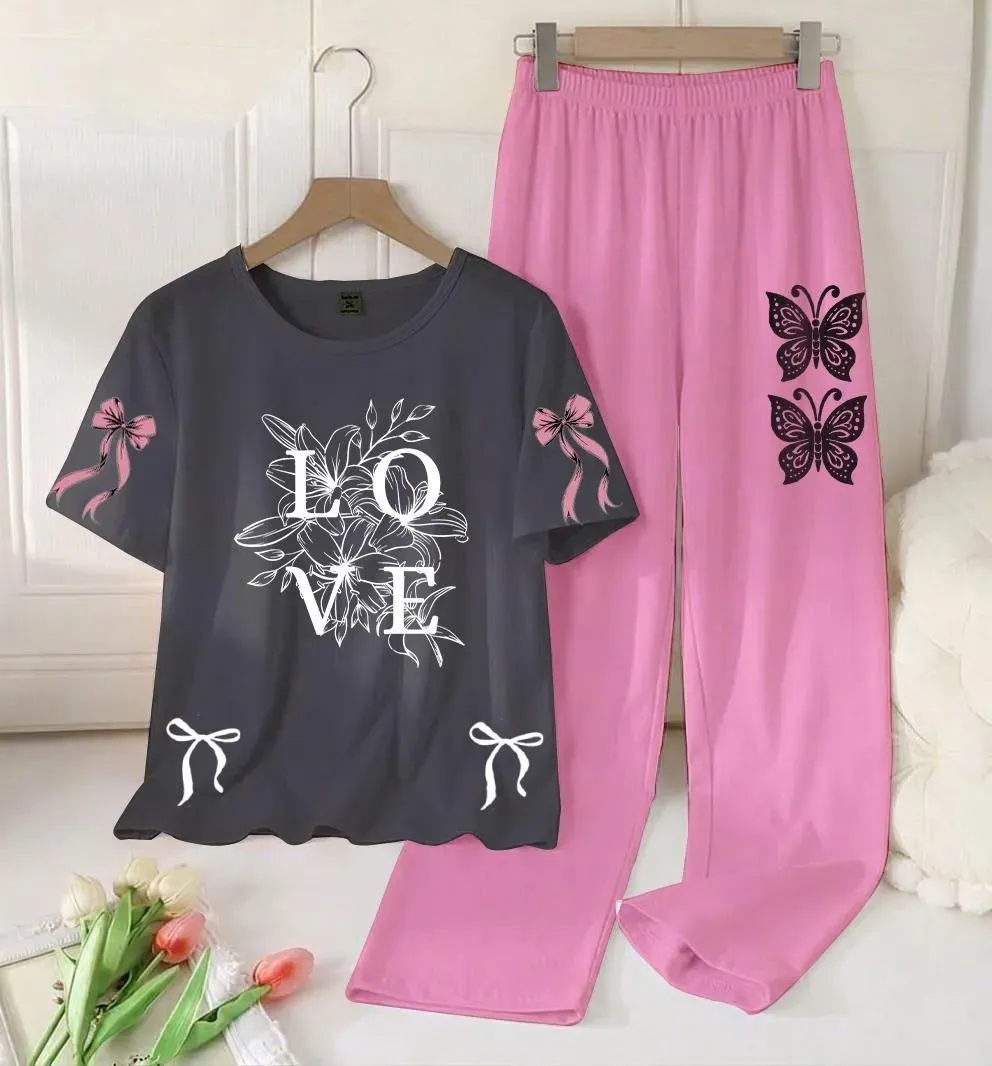 Pink Butterfly Night Suit DreamyDots