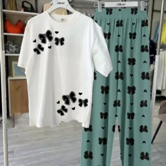 Women White Butterfly Night Suit Jersey 2Pcs Medium to XL