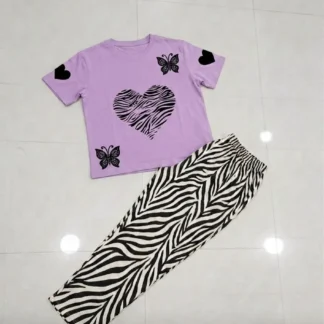 Purple Heartbeat Butterfly Night Suit for Girls 2 Pcs