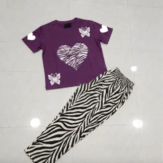Purple Butterfly Heart T-Shirt with Zebra Pants Set