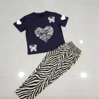 Women Blue Heart Butterfly Night Suit Zebra Pants Medium to XL