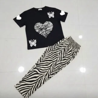 Women's Black Heart Butterfly T-Shirt with Zebra Pants Set
