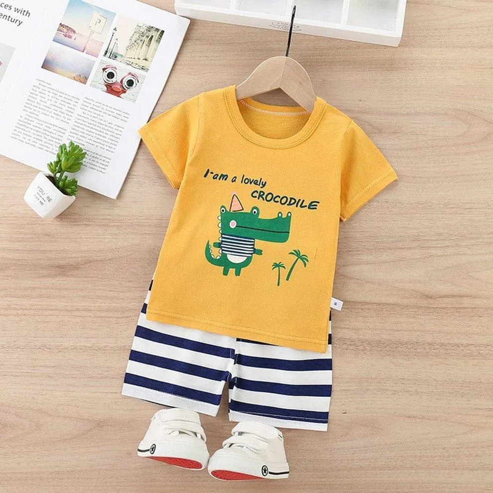 Kids Yellow Crocodile Print Night Suit Set - Image 3