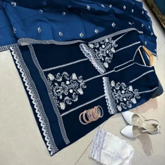 Blue Embroidered 3-Piece Suit for Women Eid Wedding