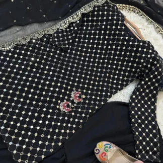 Black Chiffon Sequin 3-Piece Suit for Women