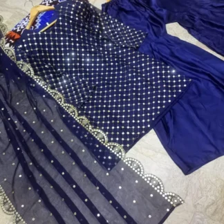 Blue Chiffon 3-Piece Suit with Sequins & Shamoz Silk