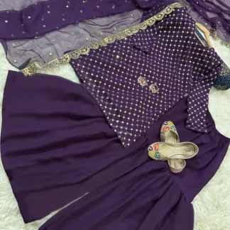 Purple 3-Piece Embroidered Suit for Women with Chiffon Dupatta