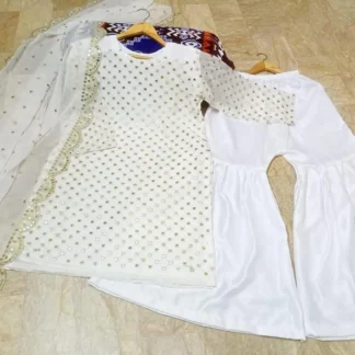 White Chiffon 3-Piece Suit with Sequins & Dupatta