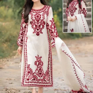 Red Embroidered 3Pc Organza Suit for Women Eid Party Wear