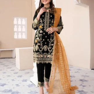 Black Embroidered 3-Piece Women Suit Eid Wedding Party Wear