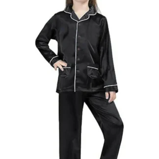 Black Silk Night Suit for Girls 6-12 Years 2Pcs