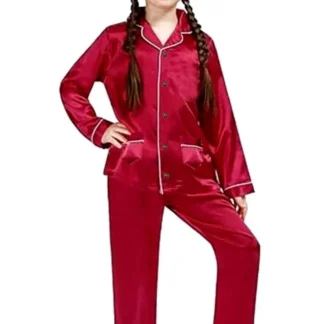 Girls Maroon Silk Night Suit 6-12Yrs 2Pcs