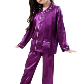 Purple Silk Night Suit for Girls 6-12 Years