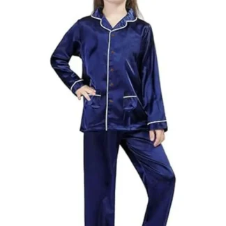 Blue Stitched Polyester Night Suit for Girls 6-12 Years