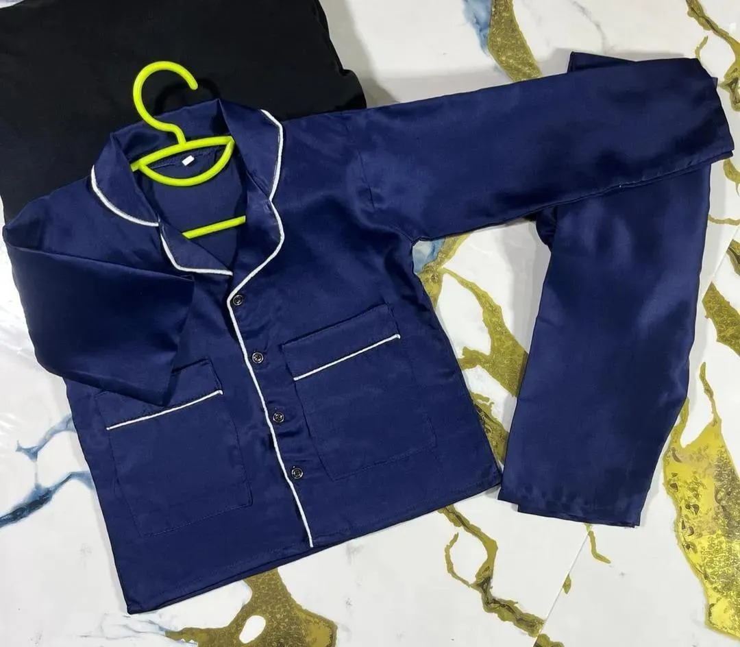 Blue Stitched Polyester Night Suit for Girls 6-12 Years - Image 2