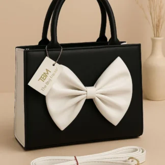 Black Bow Shoulder Bag for Women with White Strap