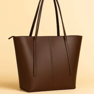 Women's Brown Leather Tote Bag with Zipper Pocket