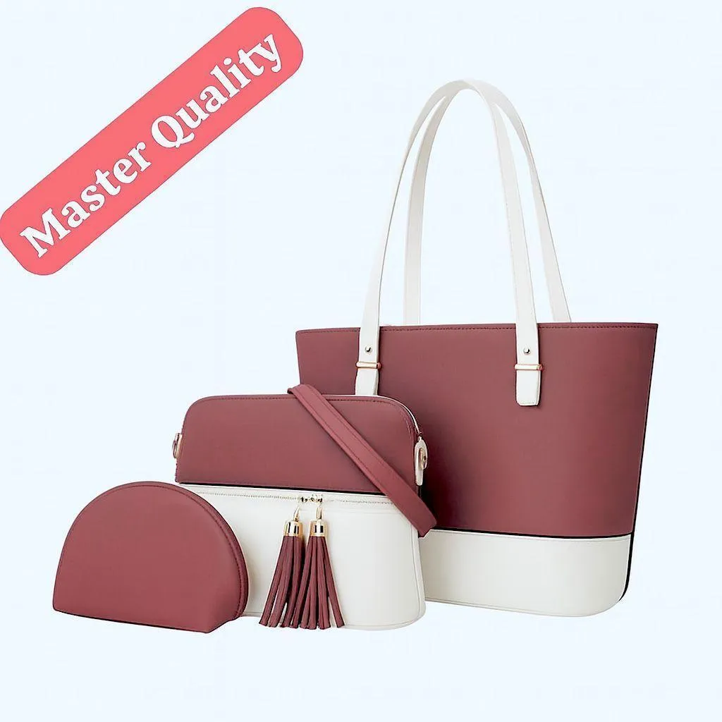 Women's Leather Shoulder Bag Set 3pcs Blue Mustard Beige - Image 3
