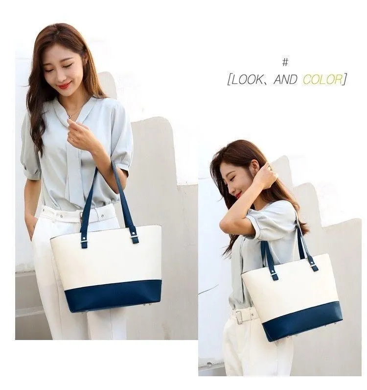 Women's Leather Shoulder Bag Set 3pcs Blue Mustard Beige - Image 4