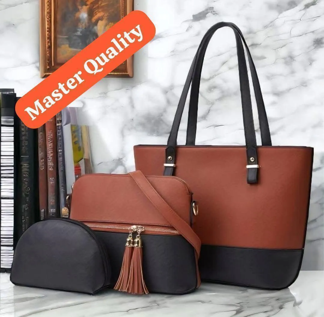 Women's Leather Shoulder Bag Set 3pcs Blue Mustard Beige - Image 5