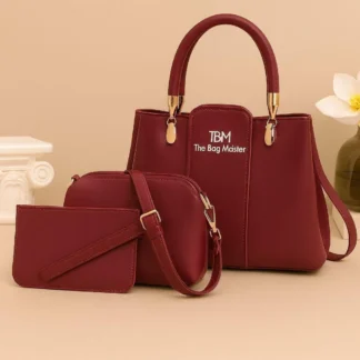 3-Piece Leather Handbag Set Brown Black Women