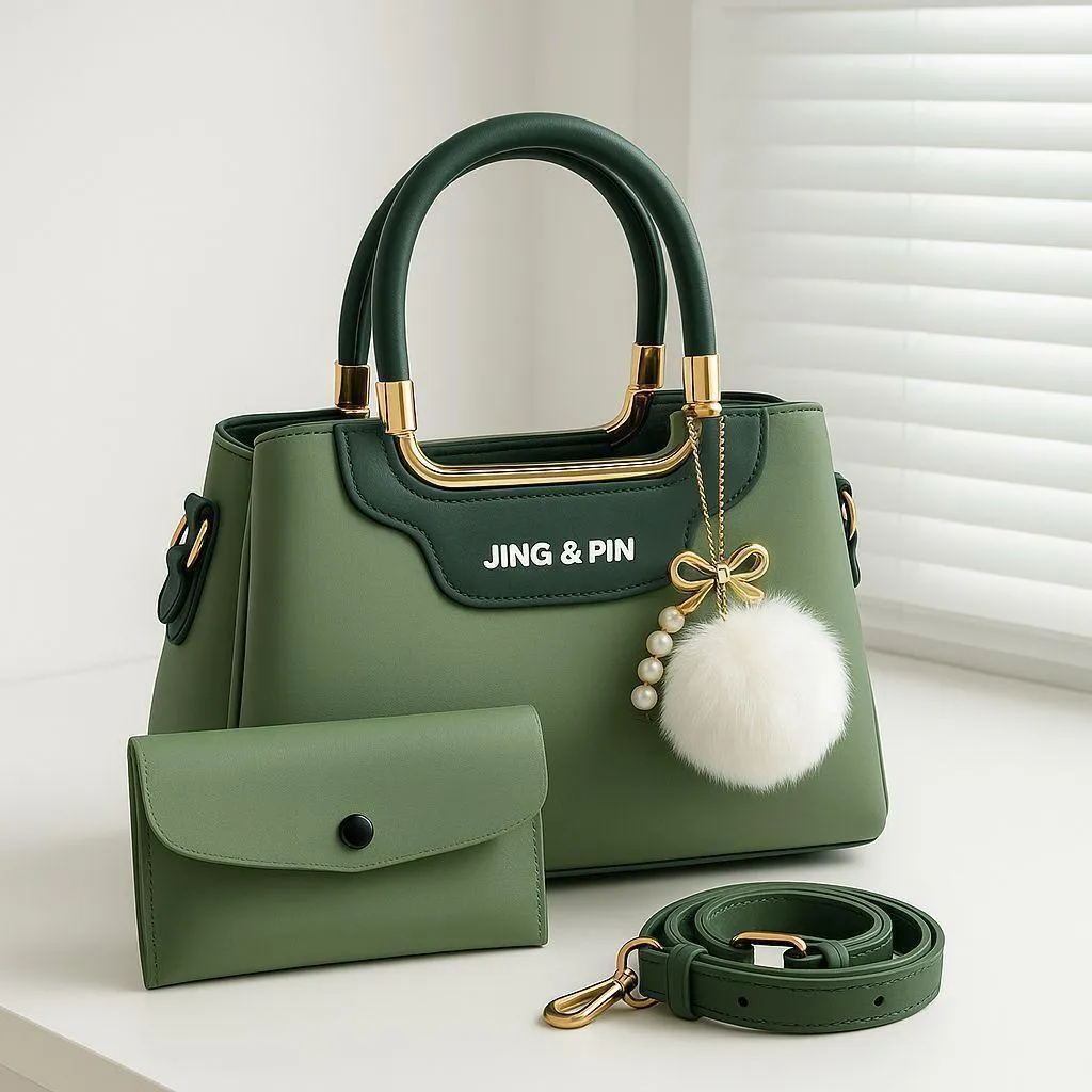 Pink Synthetic Leather Handbag with Belt & Keychain for Girls - Image 5