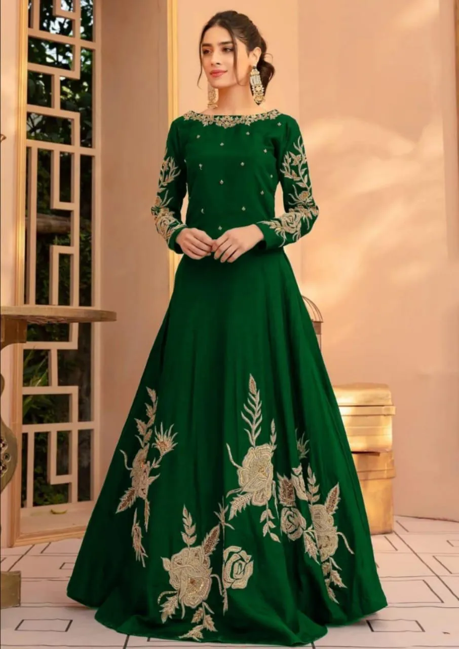 Women Silk Embroidered Maxi Green Size 20 - Image 2