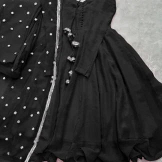 Black Chiffon Maxi Suit with Lace Dupatta for Eid