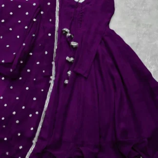 Purple Chiffon Maxi Suit with Lace Dupatta for Eid Weddings
