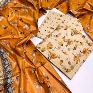 Golden Floral Lawn 3-Piece Suit for Women
